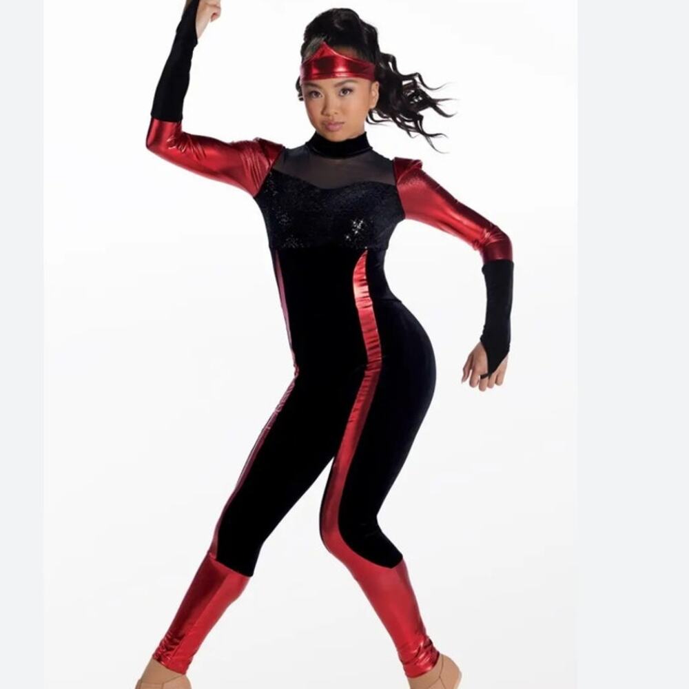 NEW Kaboom Pow 17648 Weissman Showtime ﻿Red, Black Sequin Unitard Size 1C / 8-10